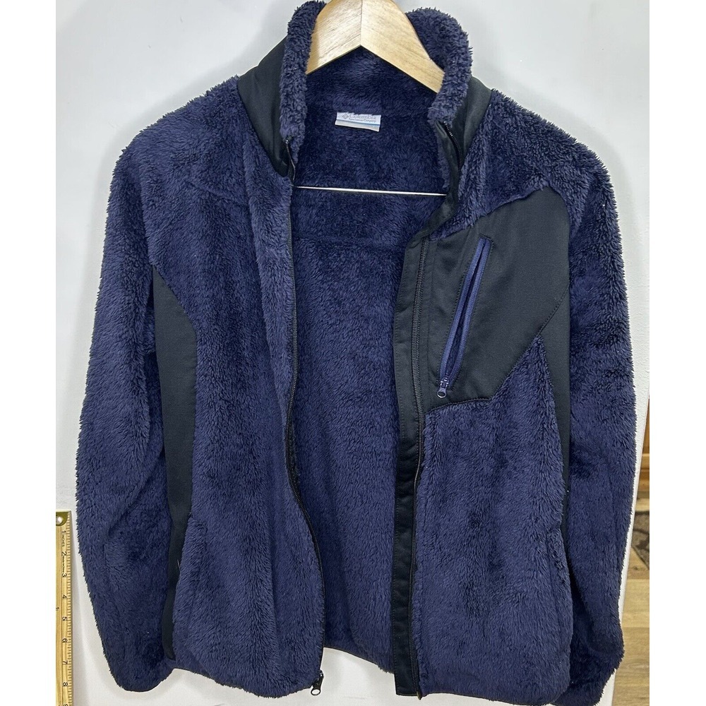 Columbia Womens Small Zip Top Sweatshirt Jacket Blue Fleece Outdoor Pocket OSA51
